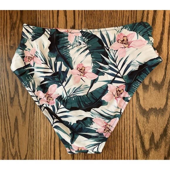 Women's Paradise High-Rise Bikini Swim Bathing Suit Bottoms Floral Tropical - M - Picture 4 of 4